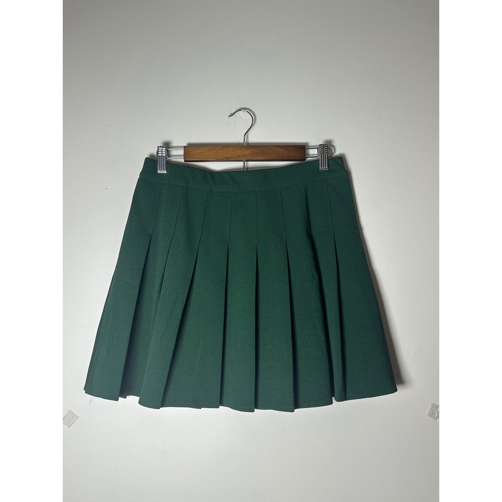 Preppy Forest Green Pleated Mini Skirt Dark Academia High Waist  Large